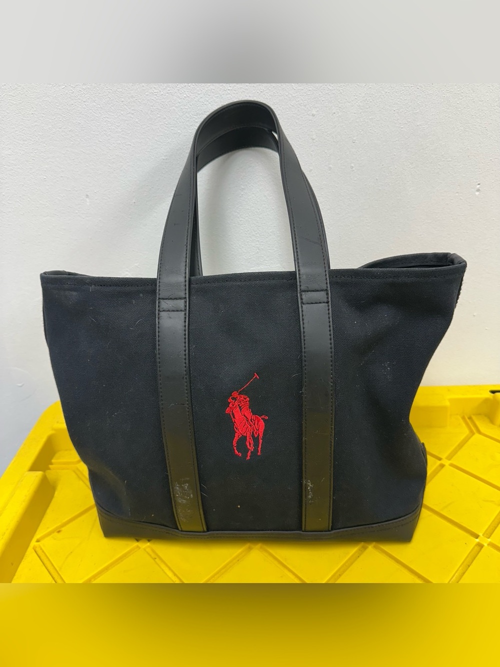 Polo Ralph Lauren LARGE BIG EMBROIDERED PONY CANVAS TOTE BAG BLACK RED